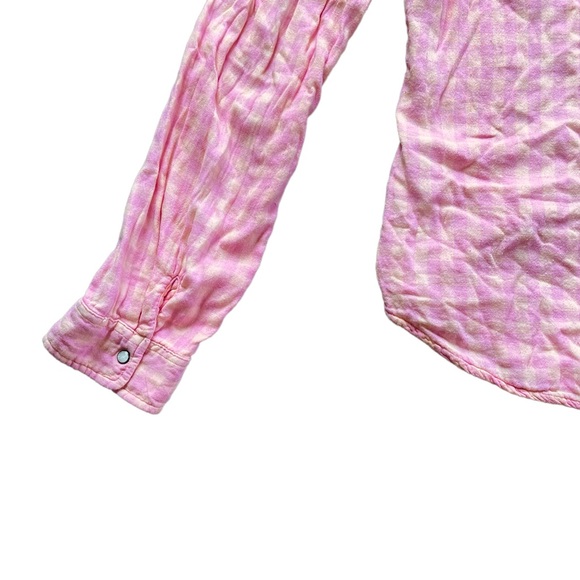 Maurices pink & orange plaid checkered long sleeve button down shirt - Picture 12 of 14